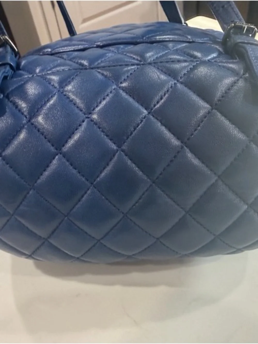 CHANEL Quilted Lambskin Backpack in Blue with Silver Hardware